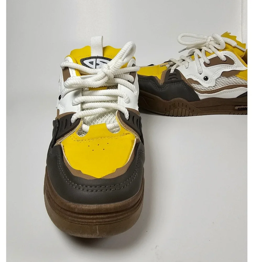 Yellow y2k Chunky Platform Sneakers Yellow Brown White Multi-Color Low Top Shoes